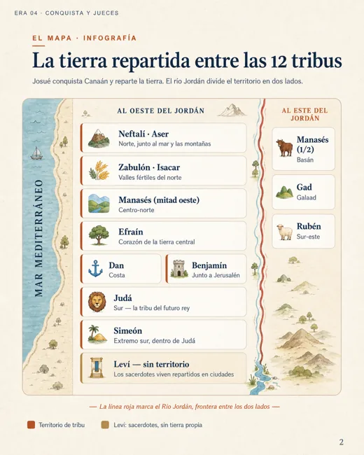 Mapa del reparto de las 12 tribus en Canaán